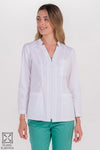 Bata de Trabalho Elástica de Senhora com Fecho e Decote em V-Branco - 500-XS / (SP)-RAG-Tailors-Fardas-e-Uniformes-Vestuario-Pro