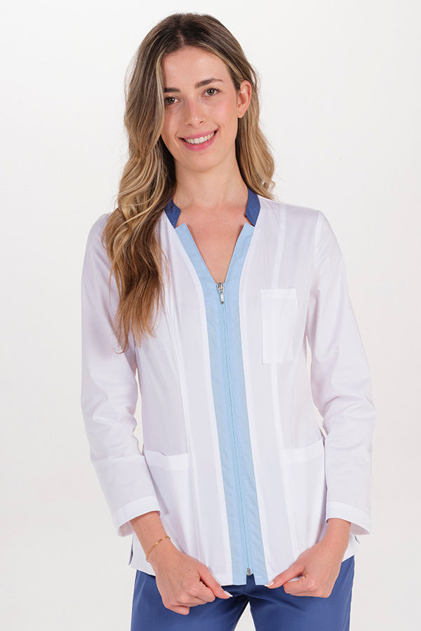 Bata de Trabalho Elástica de Senhora com Fecho e Decote em V-RAG-Tailors-Fardas-e-Uniformes-Vestuario-Pro