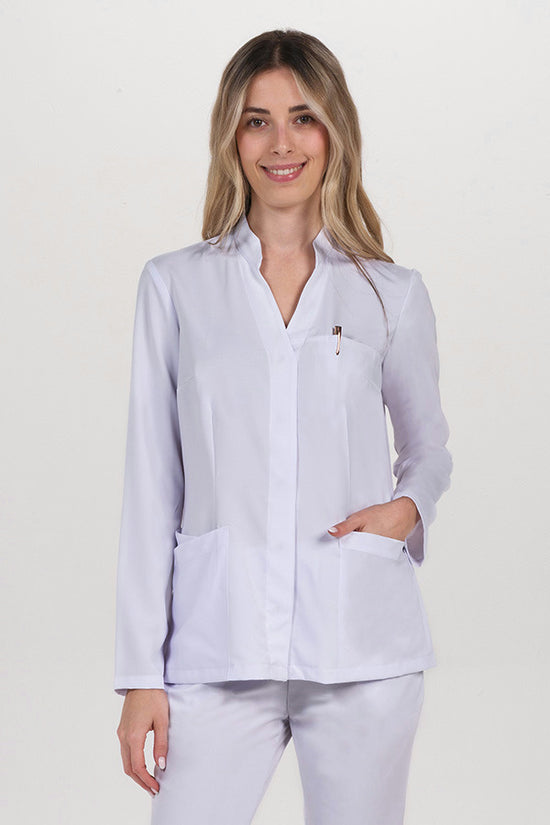 Bata de Trabalho Elástica de Senhora com Gola Mao-Branco - 784-XS / (SP)-RAG-Tailors-Fardas-e-Uniformes-Vestuario-Pro