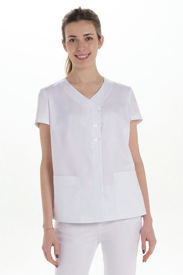 Bata de Trabalho para Mulher com Presilhas de Cetim-Branco - 700-XS / (SP)-RAG-Tailors-Fardas-e-Uniformes-Vestuario-Pro