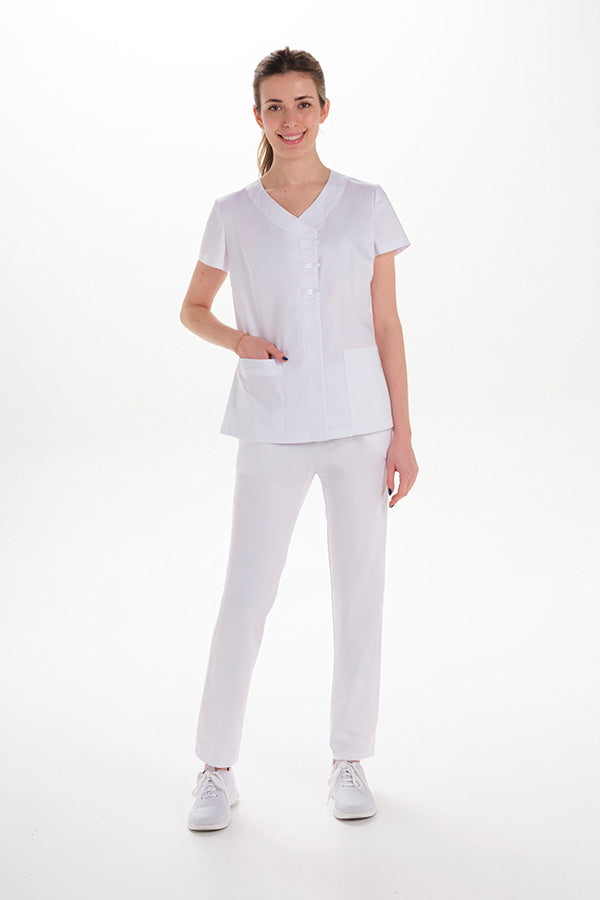 Bata de Trabalho para Mulher com Presilhas de Cetim-RAG-Tailors-Fardas-e-Uniformes-Vestuario-Pro