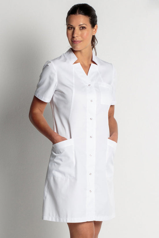 Bata de manga curta com decote em V-Branco-XS / (SP)-RAG-Tailors-Fardas-e-Uniformes-Vestuario-Pro