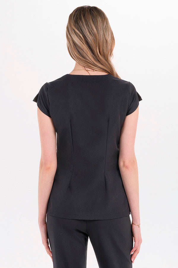 Bata de manga curta preta com fitas de cetim-RAG-Tailors-Fardas-e-Uniformes-Vestuario-Pro