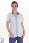 Bata elástica de senhora de manga curta com contraste-Azul - 907-XS / (SP)-RAG-Tailors-Fardas-e-Uniformes-Vestuario-Pro