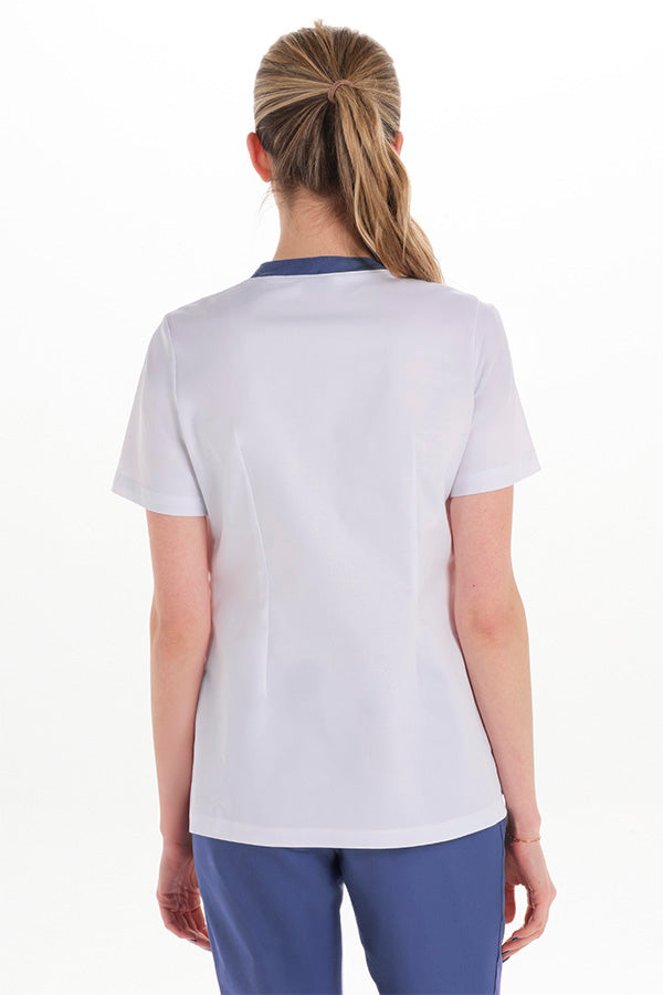 Bata elástica de senhora de manga curta com contraste-RAG-Tailors-Fardas-e-Uniformes-Vestuario-Pro