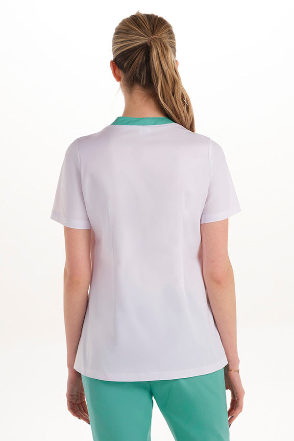 Bata elástica de senhora de manga curta com contraste-RAG-Tailors-Fardas-e-Uniformes-Vestuario-Pro
