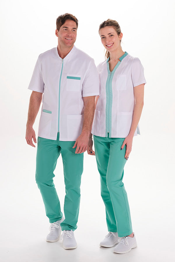 Bata elástica de senhora de manga curta com contraste-RAG-Tailors-Fardas-e-Uniformes-Vestuario-Pro