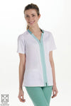 Bata elástica de senhora de manga curta com contraste-Verde - 906-XS / (SP)-RAG-Tailors-Fardas-e-Uniformes-Vestuario-Pro