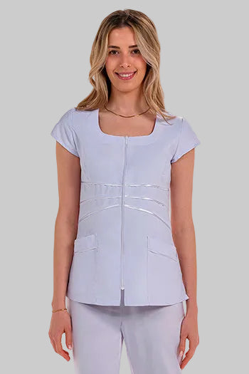 Bata feminina branca com vivos de cetim para comércio-Única - 570-M-RAG-Tailors-Fardas-e-Uniformes-Vestuario-Pro