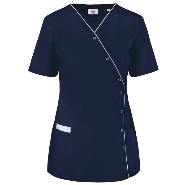 Bata poliéster / algodão com molas de pressão de senhora-Azul Marinho-XS-RAG-Tailors-Fardas-e-Uniformes-Vestuario-Pro
