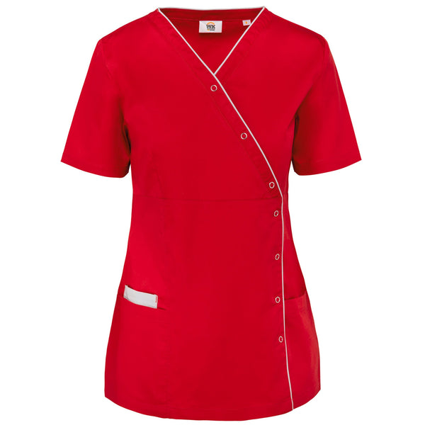 Bata poliéster / algodão com molas de pressão de senhora-Deep Red-XS-RAG-Tailors-Fardas-e-Uniformes-Vestuario-Pro
