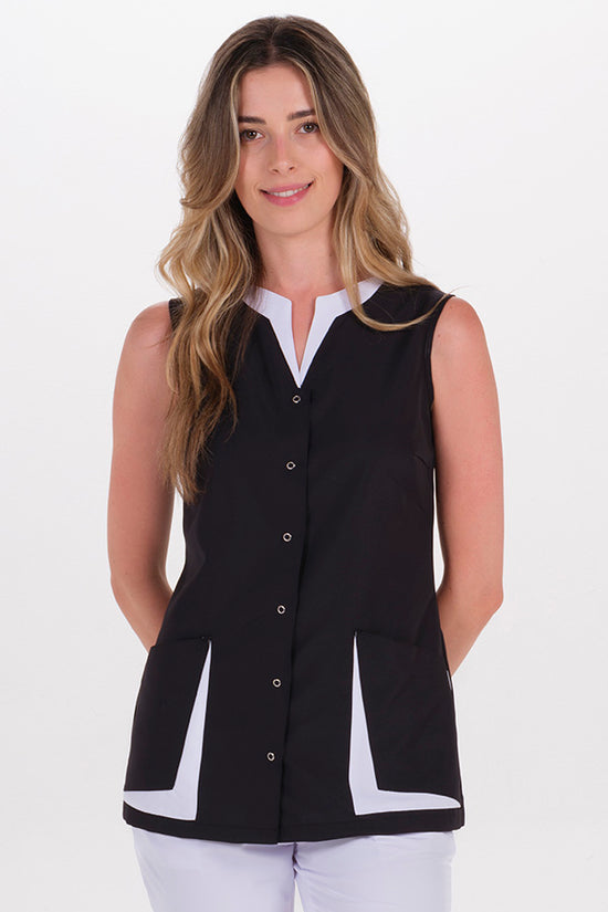 Bata sem Mangas de Microfibra com Pormenor em Ângulo-Preto - 571-XS / (SP)-RAG-Tailors-Fardas-e-Uniformes-Vestuario-Pro