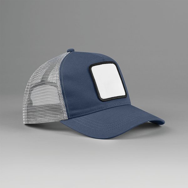 Boné Trucker com 5 Painéis com Emblema Quadrado-Azul Ardósia/Cinzento Claro-Único-RAG-Tailors-Fardas-e-Uniformes-Vestuario-Pro