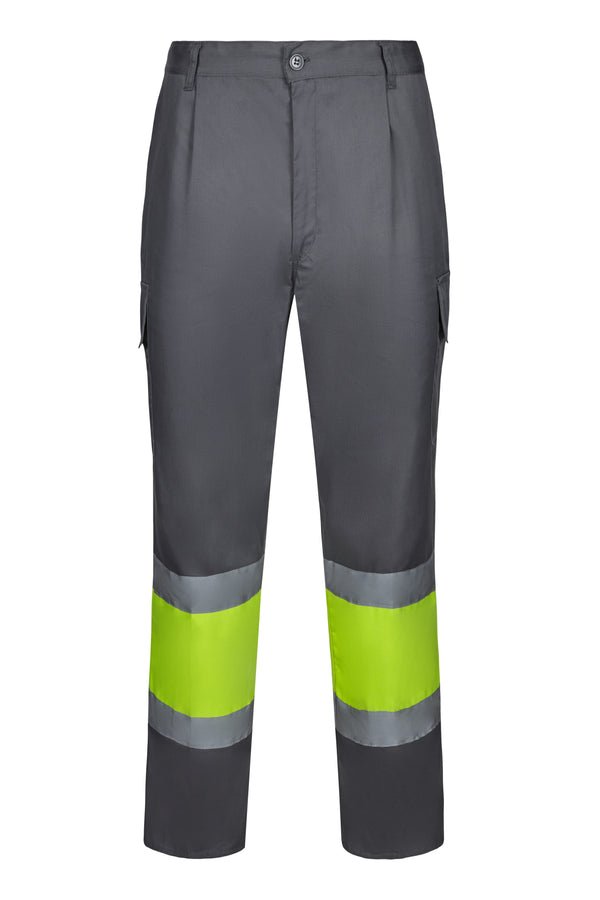 CALÇAS BICOLOR MULTIBOLSOS DE ALTA VISIBILIDADE-CINZA/AMARELO FLUORESCENTE 08/20-S-RAG-Tailors-Fardas-e-Uniformes-Vestuario-Pro