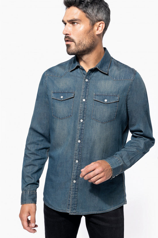CAMISA EM GANGA DE MANGA COMPRIDA-Azul Jean-S-RAG-Tailors-Fardas-e-Uniformes-Vestuario-Pro