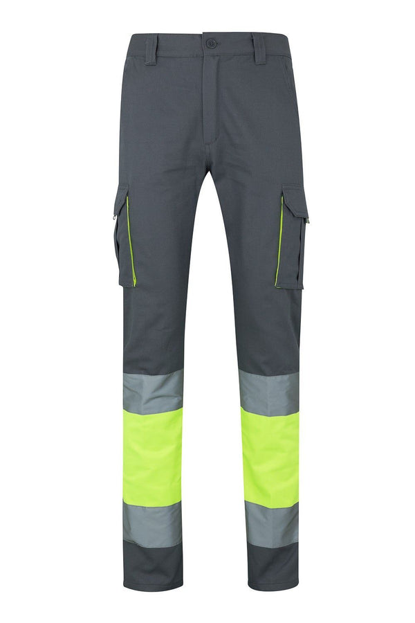Calças 100% Algodão Bicolor Multibolsos de Alta Visibilidade-Cinza / Amarelo-S-RAG-Tailors-Fardas-e-Uniformes-Vestuario-Pro