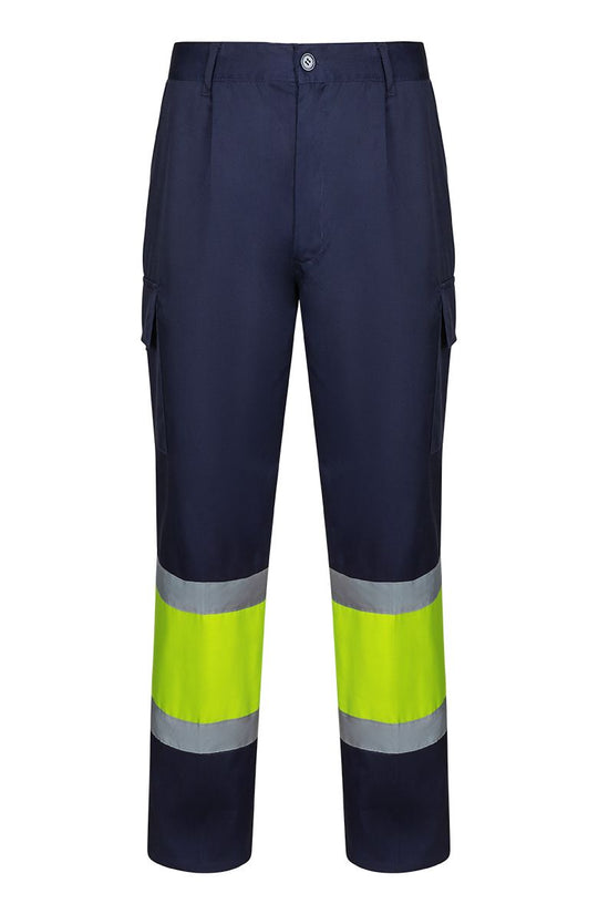 Calças Bicolor Multibolsos de Alta Visibilidade-AZUL MARINHO/AMARELO FLUORESCENTE - 01/20-S-RAG-Tailors-Fardas-e-Uniformes-Vestuario-Pro
