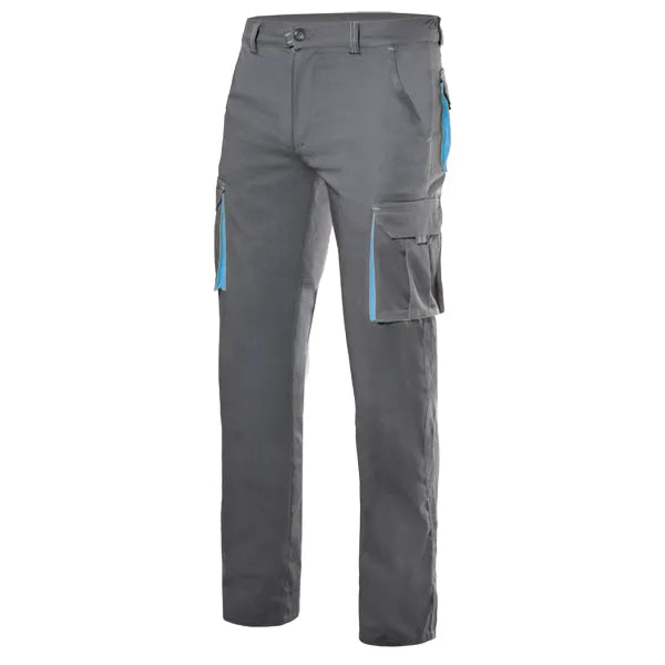 Calças Stretch Bicolor Multibolsos-CINZA/AZUL CELESTE - 08/05-34-RAG-Tailors-Fardas-e-Uniformes-Vestuario-Pro