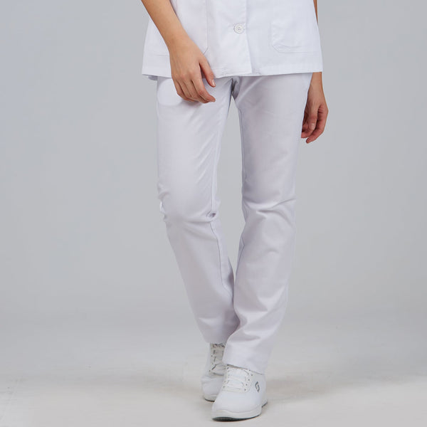 Calças UNISEXO com Elástico e Cordão Exterior em Sarja-Branco - 101-XS-RAG-Tailors-Fardas-e-Uniformes-Vestuario-Pro