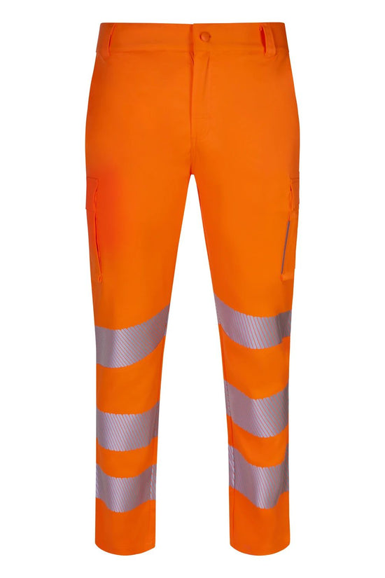 Calças de Alta Visibilidade Stretch Recicladas com Faixas Segmentadas-Laranja Fluorescente - 19-S-RAG-Tailors-Fardas-e-Uniformes-Vestuario-Pro
