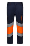 Calças stretch bicolor faixas refletoras segmentadas-Azul Navy/laranja Fluorescente - 61/19-S-RAG-Tailors-Fardas-e-Uniformes-Vestuario-Pro
