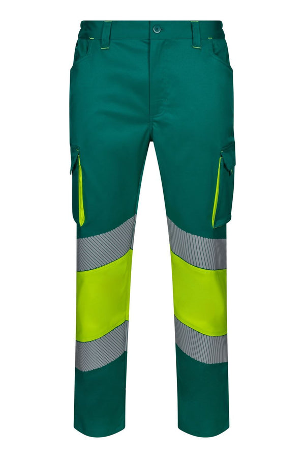 Calças stretch bicolor faixas refletoras segmentadas-Verde/amarelo Fluorescente - 02/20-S-RAG-Tailors-Fardas-e-Uniformes-Vestuario-Pro