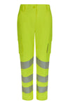 Calças stretch recicladas de alta visibilidade com faixas segmentadas para mulher-Amarelo Fluorescente - 20-XS-RAG-Tailors-Fardas-e-Uniformes-Vestuario-Pro