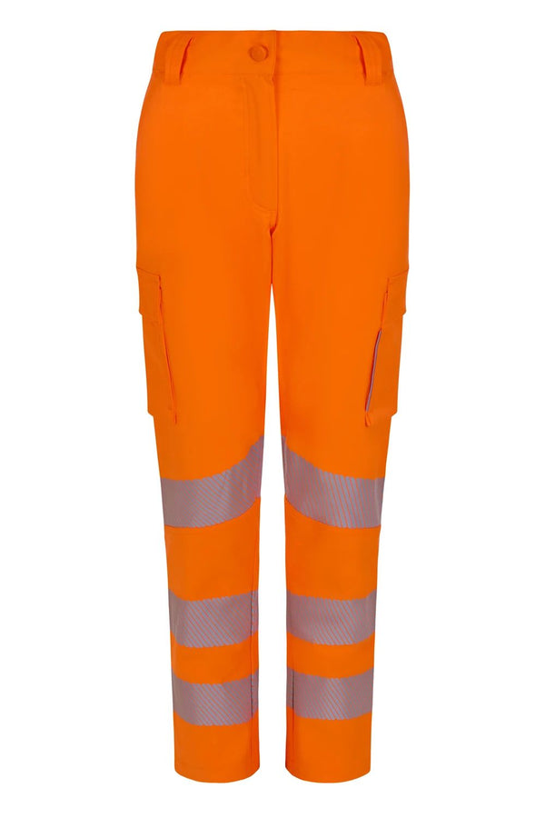 Calças stretch recicladas de alta visibilidade com faixas segmentadas para mulher-Laranja Fluorescente - 19-XS-RAG-Tailors-Fardas-e-Uniformes-Vestuario-Pro