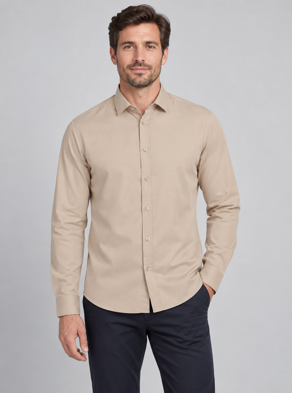 Camisa ML Homem-Bege Claro - 47-S-RAG-Tailors-Fardas-e-Uniformes-Vestuario-Pro