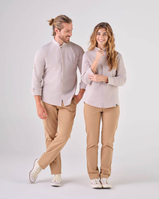 Camisa Mandarim Unissexo Grace em Linho-Beige-XXS-RAG-Tailors-Fardas-e-Uniformes-Vestuario-Pro