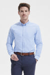 Camisa Oxford Homem Manga Comprida Corte Ajustado Boston Fit-Azul Céu-220-S-RAG-Tailors-Fardas-e-Uniformes-Vestuario-Pro