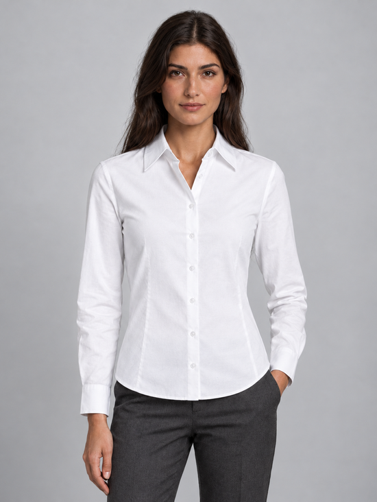 Camisa Oxford de Manga Comprida para Senhora EMBASSY-Branco-102-XS-RAG-Tailors-Fardas-e-Uniformes-Vestuario-Pro