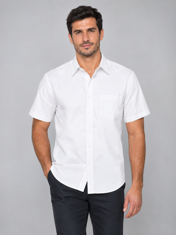 Camisa Oxford de Manga Curta para Homem BRISBANE-Branco - 102-S-RAG-Tailors-Fardas-e-Uniformes-Vestuario-Pro