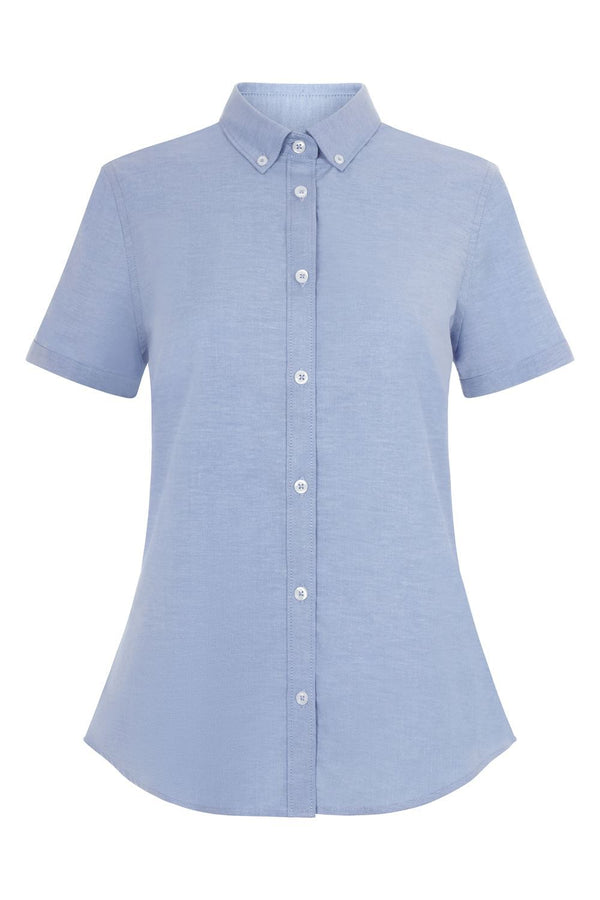 Camisa Oxford stretch de manga curta para mulher-Azul Celeste - 05-XS-RAG-Tailors-Fardas-e-Uniformes-Vestuario-Pro