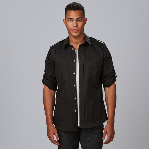 Camisa Unissexo Slim Fit Manga Roll Up Michele-Preto-001-XS-RAG-Tailors-Fardas-e-Uniformes-Vestuario-Pro