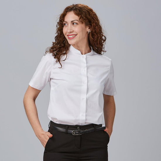 Camisa de Senhora de Manga Curta com Gola Mao em Elastano-Branco - 101-XS-RAG-Tailors-Fardas-e-Uniformes-Vestuario-Pro