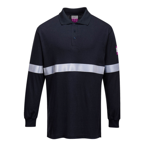 Camisa pólo de manga comprida anti-estática e resistente às chamas com fita reflectora-Marinho-S-RAG-Tailors-Fardas-e-Uniformes-Vestuario-Pro
