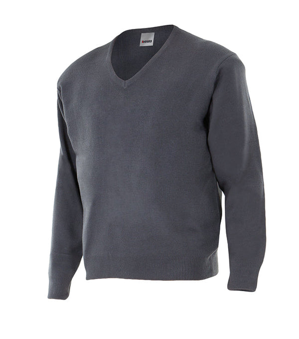 Camisola de Ponto Fino com Gola em Bico-Cinza-S-RAG-Tailors-Fardas-e-Uniformes-Vestuario-Pro