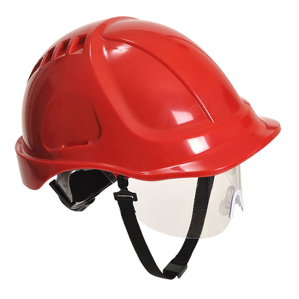 Capacete de Segurança Endurance Plus com Viseira Retrátil Incolor (PW54)-Vermelho-Único-RAG-Tailors-Fardas-e-Uniformes-Vestuario-Pro