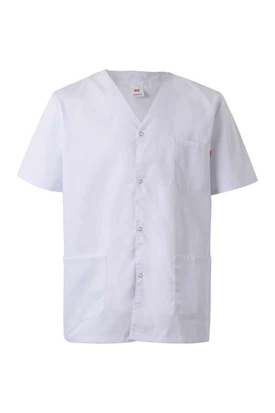 Casaco Estilo Pijama com Botões Automáticos de Manga Curta-Branco - 07-XS-RAG-Tailors-Fardas-e-Uniformes-Vestuario-Pro