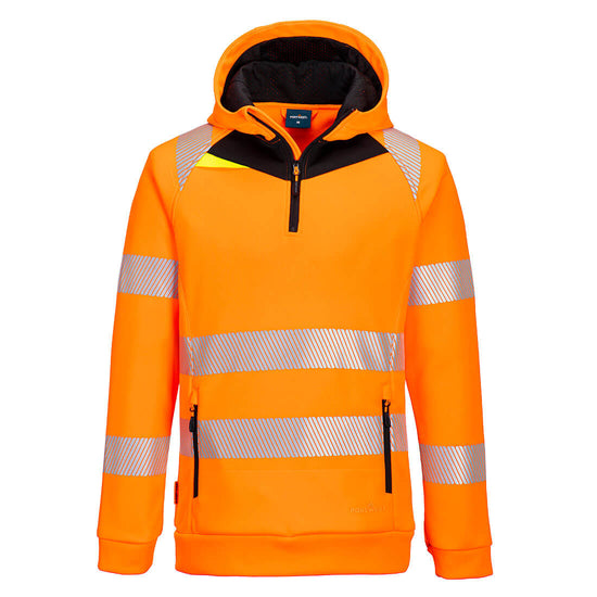 Casaco com capuz DX4 Hi-Vis 1/4 Zip-Laranja/Preto-S-RAG-Tailors-Fardas-e-Uniformes-Vestuario-Pro