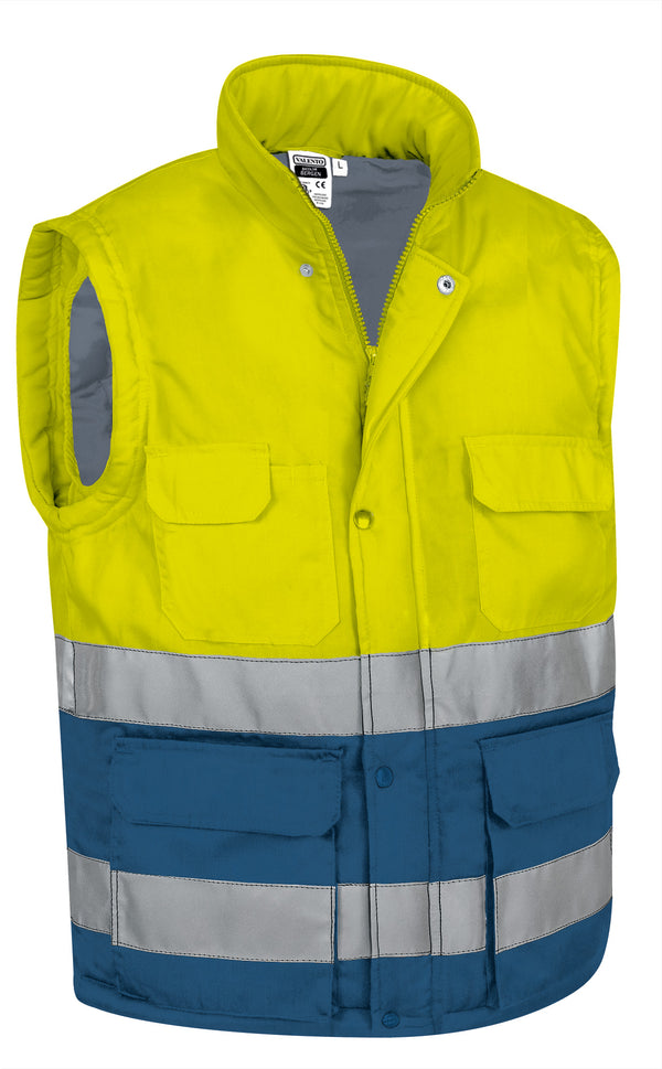 Colete Acolchoado de Alta Visibilidade Abakan-Amarelo Flúor / Azul Azulina-S-RAG-Tailors-Fardas-e-Uniformes-Vestuario-Pro