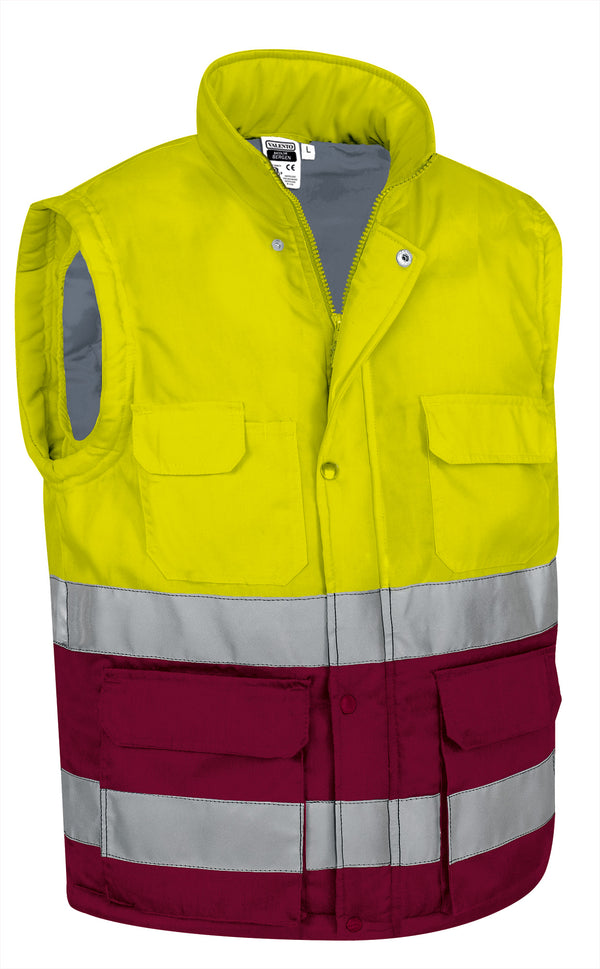 Colete Acolchoado de Alta Visibilidade Abakan-Amarelo Flúor / Grená Mogno-S-RAG-Tailors-Fardas-e-Uniformes-Vestuario-Pro