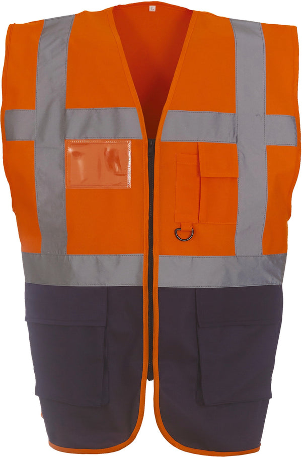 Colete Alta-Visibilidade c/ Bolsos BICOLOR-Laranja/Azul Marinho-S-RAG-Tailors-Fardas-e-Uniformes-Vestuario-Pro
