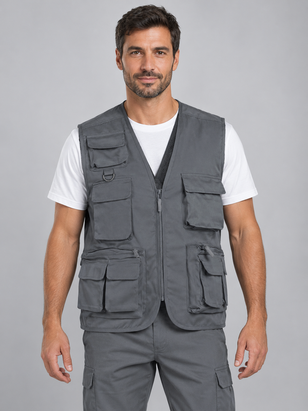 Colete Multibolsos Selva-Cinza Cimento-S-RAG-Tailors-Fardas-e-Uniformes-Vestuario-Pro