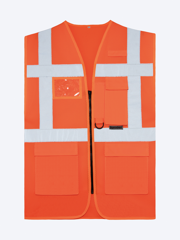 Colete Multifuncional em Malha Unissexo-Laranja Fluorescente-S-RAG-Tailors-Fardas-e-Uniformes-Vestuario-Pro
