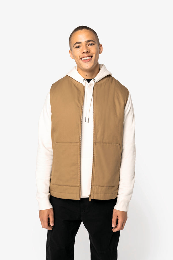 Colete Unissexo Forrado em Sarja Eco-Responsável com Gola Teddy-Dark Camel-XS-RAG-Tailors-Fardas-e-Uniformes-Vestuario-Pro