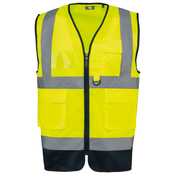 Colete de Alta Visibilidade Reciclado com Fecho Unissexo-Amarelo Hi Viz / Azul Marinho-XS-RAG-Tailors-Fardas-e-Uniformes-Vestuario-Pro