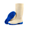 White with blue trail