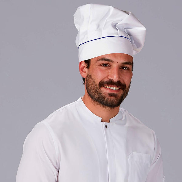 Gorro de Chef com Velcro Branco e Vivo de Cor-Azul Marinho - 104-UD-RAG-Tailors-Fardas-e-Uniformes-Vestuario-Pro